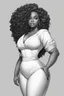 Placeholder: Create a coloring page of a beautiful curvy black female looking to the side with curly hair. No shading, No color, clean lines