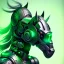 Placeholder: A beautiful portrait of a cyborg horse green color scheme, high key lighting, volumetric light high details psychedelic background