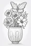 Placeholder: outline art for cute flower in vase with butterfly coloring pages with which, White background. sketch style, clean line art, white background, no shadow and clear