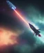 Placeholder: beautiful rocket flying through nebula, far shot, 8k, realistic