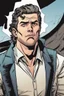 Placeholder: deranged man with slicked back hair, stubble and a judgmental look on his face comic book style