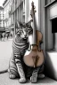 Placeholder: One single mature street cat, friendly, playing violin, vienna, sunny day, perfect iris, model style, hyper realistic, extremely accurate, delicate, extremely detailed, Graphic novel style, colours, wide-angle, open aperture, superfine pencil