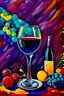 Placeholder: Pinot Noir grape with red wine and balloons in van gough style