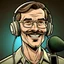 Placeholder: in the illustration style of Grand Theft Auto V, a happy white male radio DJ with glasses and a mustache, cool stylish hair, talking into a broadcast microphone