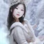 Placeholder: smooth hyper realistic, beautiful smiled Japanese goddess in crown, pale colors, dark cosmos background, cat еye, extremely sharp detail, finely tuned detail, ultra high definition, 8 k, unreal engine 5, ultra sharp focus, accurate sword wings, positive smile, lot of details, fit within portrait, Ambiance winter, perfect composition, perfect hair, perfect hands, finger up gestures