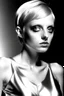 Placeholder: twiggy, beautiful woman, anorexic, silver bikini, photorealistic, short hair to chin, style: helmut newton,