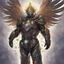 Placeholder: A battle suit made of galaxies and stars with a glove that has seven endless stones,A god-like man with infinite power who owns the galaxies,God-like man with infinite power who owns the galaxies and wears a beautiful crown, a jewel of diamonds and galaxies with weapons riding on a creature with an eagle head and eagle wings and eagle hands