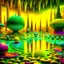 Placeholder: Odd swamp landscape with odd beings walking, surreal abstract Max Ernst style, Tim Burton, Harry Potter, 120mm photography, sharp focus, 8k, deep 3d field, very detailed, volumetric light, very colorful, ornate, F/2.8, insanely detailed and intricate, hypermaximalist