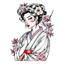 Placeholder: Tatto design Neotraditional style , Geisha with a Cherry Blossom Kimono, white background, tatto style, different angle