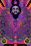 Placeholder: 70s Black light poster design in the style of George Goode, featured “a black man rais[ing] his unshackled fist while the background bursts with fluorescent yellow flame.” neon fluorescent glow, psychedelic, bright, shimmering, fluorescent colors pop and sizzle, mystique, cosmic,