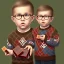 Placeholder: peter billingsley chubby kid with glasses, holding a ((Dark red))soap bar, ((brown))argyle sweater