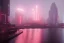 Placeholder: 3D, beautiful, light reflecting, empty future city skyline at night, rainy night, neon, cyberpunk, tron, one cyborg walking, 8k, finely detailed, photo realistic