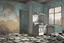 Placeholder: interior house, dilapidated apocalyptic, background, comic book,