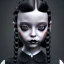 Placeholder: wednesday addams from jenna ortega, wednesday addams hair, wednesday addams make up, wednesday addams black dress, cinematic, hyper detail, 8k resulation