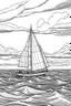 Placeholder: A sailboat glides gracefully across the endless expanse of a tranquil, azure ocean, its sails billowing in the gentle breeze. The vastness of the open sea stretches as far as the eye can see, offering a profound sense of boundless freedom and adventure..coloring book page, simple and clean line art, adult drawing book, black and white, crisp black lines, no shades, sharp lines, coloring book for adults, cartoon style, landscape