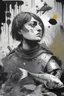 Placeholder: Au centre de l'image je voudrais Jeanne d'Arc en noir et blanc et autour beaucoup de couleurs avec des poissons, des déchets, des tâches de peinture, des bulles de bd, des poilus de la première guerre mondiale