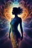 Placeholder: (semi-transparent body silhouette from fractal patterns, interconnected lifeforms:1.3), a beautiful young woman, the most beautiful form of chaos, twilight, abstract background, mystical and mesmerizing scene, colorful, intricate details, (soft light, high sharpness, RAW photo, hyperdetailed, HDR:1.2)