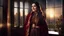 Placeholder: Hyper Realistic Photographic View Of A Gorgeous Pashto Young Woman (Wearing Long Maroon Coat With Golden Dress With Maroon Embroidery & Wearing Golden Scarf On Her Neck) Alone Happily Standing & Smiling In Her Office Room With Her Beautiful Long Black Hair With Moonlight Rays Coming From A Fancy Window At Her Back, With A Little Garden View From Outside Window At Dark Night Showing Dramatic & Cinematic Ambiance.