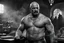 Placeholder: [very impressive high res masterpiece in Kodak Eastman 5247, scene by László Krasznahorkai] bald Charles Bronson as Vulcan covered with tattoos, the deity of hell and blacksmith of gods, in his smoky workshop, his hands are surrounded by an aura of power
