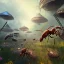 Placeholder: a beautiful full frame portrait digital painting of ant tribe practice,adventure game in wild creature for old street, wide angle view, close-up, macro lens, centered camera, titanium accents, intricate details, small minutiae, tiny features, particulars, colorful, 64k, least ambient occlusion, volumetric lighting, volumetric clouds