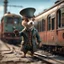 Placeholder: old train that looks like a weasel conductor, in the style of a fallout 4,bokeh like f/0.8, tilt-shift lens 8k, high detail, smooth render, down-light, unreal engine, prize winning