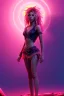 Placeholder: Shakira, artist, 30 years old, Realistic image, waist up portrait, etro style dress. Blonde, feathers, loose long hair, eyes make up, perfect, glow, circle iris. Neon colors, leds, geometric shapes. Dark background, photo studio, neon lights. Cyberpunk, concept art, smooth, unreal engine 5, god lights, ray tracing, RTX, lumen lighting, ultra detail, volumetric lighting, 3d, finely drawn, high definition, 4k.