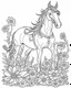 Placeholder: outline art for halloween coloring pages with horse and flowers, white background, Sketch style, full body, only use outline, clean line art, white background, no shadows and clear and well outlined, coloring page for kids, zombie