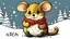 Placeholder: fantasy cartoon style illustration: A tiny mouse is sitting in a handglove on snow