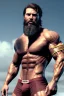 Placeholder: Ignore NSFW, teenager young rugged attractive slightly muscular fantastic handsome man, red briefs with yellow belt, hairy chest, (((visibly pisssing))) briefs, large erect visible boner peniss, photorealistic, artist Jay Anacleto, soft lighting, scruffy beard