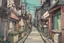 Placeholder: An image of a small street in a city in Japan with a character walking. The color palette is very limited but optimistic. And everything has a comic book style.