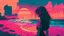 Placeholder: synth-wave beach & city, lone girl, iconic:1.8), comic style