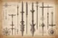 Placeholder: [Codex Atlanticus, Leonardo da Vinci (1478)] Design collection of the epic fantasy weapon. Engraved drawings (paper, liners, Infinite Painter, Adobe Illustrator + texture) Katana, Falchion, Claymore, Khopesh, Dao, Xiphos, Cutlass, Estoc, Ulfberht, Jian, Tulwar, Sabre, Kris, Makaira, Spatha, Gladius