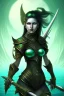 Placeholder: lady muse warrior with black hair dark green eyes in the ocean