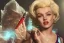 Placeholder: Marilyn Monroe, smokes a cigarette, cyberpunk2077, photorealistic illustration, 4k