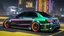 Placeholder: Mercedes E190 Evolution ultimate need for speed tuning Mansory Cyberpunk 2077 neon Style Rear View, Super Detailed, desktop wallpaper, 4K