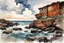 Placeholder: Clouds, rocks, cliffs, rocky land, sci-fi and fantasy, beyond and trascendent, 90's sci-fi movies influence, winslow homer watercolor paintings