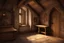 Placeholder: desk, interior, secret corridor, medieval, illustration,