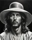 Placeholder: Jesus at birthday party, wearing hat, Chiaroscuro, hyper realism, realistic, highly detailed, high contrast black and white, sharp