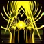 Placeholder: 90's TCG art retro fantasy art of a faceless hooded figure blasting yellow light beams out of hands