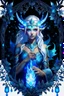 Placeholder: Bioluminescent blue avatars identify dots and patterns on their skin. Pointed elf ears, white hair, glowing blue eyes, slightly shiny blue skin.A beautiful girl with glowing golden eyes. With white decorated hair. And the whole body. And decorated dragon stones. And decorative glass trees realistic