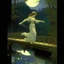 Placeholder: THE GHOST IS STILL DANCING AT NIGHT ON THE OLD COUNTRY BRIDGE. Alphonse Mucha