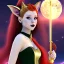 Placeholder: Attractive teenage girl with red hair and golden highlights, who is dressed like a witch casting a spell with a quarterstaff on the moon, she has cat ears, green eyes looking at the moon, has a normal nose, background is realistic space, the girl is on a planet, goth girl dress, full body portrait, arm colors gradient effect into stars, rendered, unity 3d, unreal engine, dslr, hdr, 4k, edited, photorealistic, normal number of appendages, freckles, artists rendered