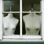 Placeholder: polaroid of a grunge display mannequin behind a window