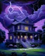 Placeholder: A violet atomic mansion in a thunderstorm painted by Alan Sorrell