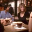 Placeholder: Courtney Cox, Courtney Love and Ken Watanabe chatting happily over coffee at Starbucks