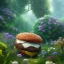 Placeholder: pixar style, volumetric summer garden environment and background, realistic painting of hamburger, looking excited, volumetric lighting, dramatic lighting, detailed digital painting, extreme dense and fine fur, anime, ornate, colour-washed colors, elegant, small minutiae, tiny features, particulars, centered, smooth, sharp focus, renderman gofur render, 8k, uhd, detailed eyes, realistic shaded volumetric lighting, sunlight caustics, backlight, centered camera view