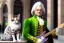 Placeholder: Mature cats dressed like "Wolfgang Amadeus Mozart", paws, playing music, street, Vienna, friendly, sunny day, model style, hyper realistic, extremely accurate, delicate, extremely detailed, Graphic novel style, wide-angle, open aperture, superfine pencil