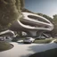 Placeholder: Complex of ten oval cabins, Zaha Hadid style, ultra quality, hyper-detailed, digital art, 8k 3D, trees, parking lots, people