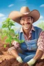 Placeholder: cowboy happy with plants growing in soil