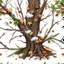 Placeholder: detailed Real Tree Camouflage made of sticks, twigs, tree bark, dried maple leaves, green pine branches, snow and dirt, white background, seamless repeatable texture pattern imitating a natural forest background, add details